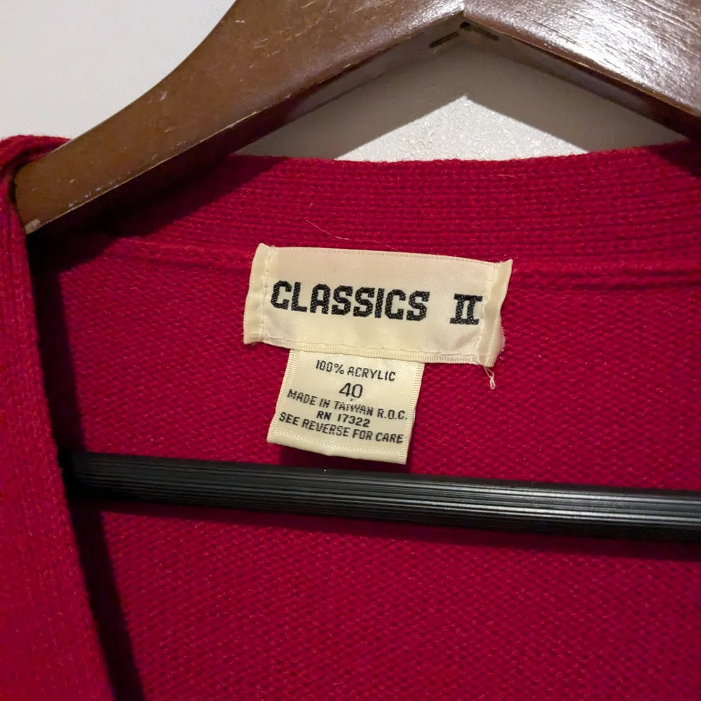 Men's Vintage Red Cardigan Sweater Cable Trim Pockets M